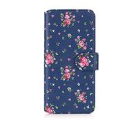 32nd Floral Series 2.0 - Funda Tipo Libro de Piel Sintetica con diseño Floral para Samsung Galaxy A70 (2019), Carcasa de Cuero diseñada con Cartera y Cierre Magnetico - Rosas Vintage en Añil