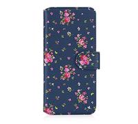 32nd Floral Series 2.0 - Funda Tipo Libro de Piel Sintetica con diseño Floral para Xiaomi Mi 10, Carcasa de Cuero diseñada con Cartera y Cierre Magnetico - Rosas Vintage en Añil
