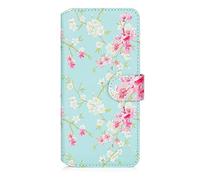 32nd Floral Series 3.0 - Funda Tipo Libro de Piel Sintetica con diseño Floral para Apple iPhone 14 (6.1"), Carcasa de Cuero diseñada con Cartera y Cierre Magnetico - Primavera Azul