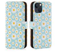 32nd Floral Series 3.0 - Funda Tipo Libro de Piel Sintetica con diseño Floral para Apple iPhone 14 Plus (6.7"), Carcasa de Cuero diseñada con Cartera y Cierre Magnetico - Margarita Azul
