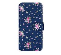 32nd Floral Series 3.0 - Funda Tipo Libro de Piel Sintetica con diseño Floral para Apple iPhone 14 Plus (6.7"), Carcasa de Cuero diseñada con Cartera y Cierre Magnetico - Rosas Vintage en Añil