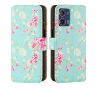 32nd Floral Series 3.0 - Funda Tipo Libro de Piel Sintetica con diseño Floral para Motorola Moto G73, Carcasa de Cuero diseñada con Cartera y Cierre Magnetico - Primavera Azul