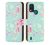 32nd Floral Series 3.0 - Funda Tipo Libro de Piel Sintetica con diseño Floral para Nokia C21 Plus, Carcasa de Cuero diseñada con Cartera y Cierre Magnetico - Primavera Azul