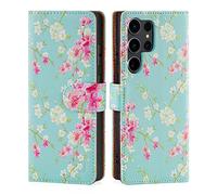 32nd Floral Series 3.0 - Funda Tipo Libro de Piel Sintetica con diseño Floral para Samsung Galaxy S23 Ultra, Carcasa de Cuero diseñada con Cartera y Cierre Magnetico - Primavera Azul