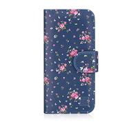 32nd Floral Series - Funda Tipo Libro de Piel Sintetica con diseño Floral para Apple iPhone 5 5S SE (2016), Carcasa de Cuero diseñada con Cartera y Cierre Magnetico - Rosas Vintage en Añil