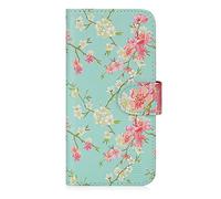 32nd Floral Series - Funda Tipo Libro de Piel Sintetica con diseño Floral para Samsung Galaxy J3 2017 (J330F), Carcasa de Cuero diseñada con Cartera y Cierre Magnetico - Primavera Azul