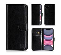 32nd Funda Flip Carcasa de Piel Tipo Billetera para Apple iPhone 11 (6.1") con Tapa y Cierre Magnético y Tarjetero - Negro