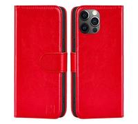 32nd Funda Flip Carcasa de Piel Tipo Billetera para Apple iPhone 12 Pro MAX (6.7") con Tapa y Cierre Magnético y Tarjetero - Rojo