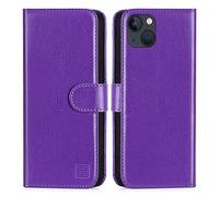 32nd Funda Flip Carcasa de Piel Tipo Billetera para Apple iPhone 14 (6.1") con Tapa y Cierre Magnético y Tarjetero - Morado