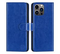 32nd Funda Flip Carcasa de Piel Tipo Billetera para Apple iPhone 14 Pro (6.1") con Tapa y Cierre Magnético y Tarjetero - Azul