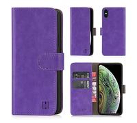 32nd Funda Flip Carcasa de Piel Tipo Billetera para Apple iPhone X & iPhone XS con Tapa y Cierre Magnético y Tarjetero - Morado