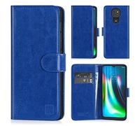 32nd Funda Flip Carcasa de Piel Tipo Billetera para Motorola Moto E7 con Tapa y Cierre Magnético y Tarjetero - Azul
