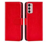 32nd Funda Flip Carcasa de Piel Tipo Billetera para Motorola Moto G42 con Tapa y Cierre Magnético y Tarjetero - Rojo