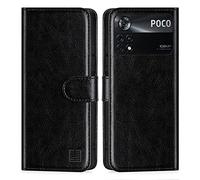 32nd Funda Flip Carcasa de Piel Tipo Billetera para Xiaomi Poco X4 Pro 5G con Tapa y Cierre Magnético y Tarjetero - Negro