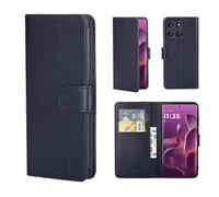 32nd Funda tipo cartera de piel sintética para Motorola Edge 60 Pro, con ranuras para tarjetas de bloqueo RFID, cierre magnético y soporte integrado, color negro