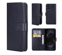 32nd Funda tipo cartera de piel sintética para Samsung Galaxy S25 Edge, con ranuras para tarjetas de bloqueo RFID, cierre magnético y soporte integrado, color negro