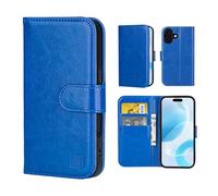 32nd Funda Tipo Libro de Piel Sintetica Flip para iPhone 16 (6.1"), Carcasa con Bloqueo RFID Ranuras Tarjetas, Cartera, Cierre Magnetico y Soporte Integrado - Azul
