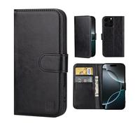 32nd Funda Tipo Libro de Piel Sintetica Flip para iPhone 16 Pro (6.3"), Carcasa con Bloqueo RFID Ranuras Tarjetas, Cartera, Cierre Magnetico y Soporte Integrado - Negro