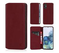 32ndShop 32nd Classic Series 2.0 - Funda Tipo Libro de Piel Real para Samsung Galaxy S20 Plus, Carcasa de Cuero Premium diseñada con Cartera, Cierre Magnetico y Soporte Integrado - Borgoña