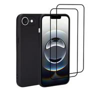 32ndShop 32nd Estuche Silicona Líquida Funda Protectora a Prueba de Golpes para iPhone 16e con 2 Protectores de Pantalla de Vidrio Templado, Delgada y Duradera - Negro