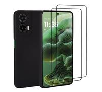 32ndShop 32nd Estuche Silicona Líquida Funda Protectora a Prueba de Golpes para Motorola Moto G35 5G con 2 Protectores de Pantalla de Vidrio Templado, Delgada y Duradera - Negro