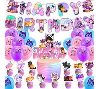 32PCS Aphmau Meemeows Decoraciones de Cumpleaños Peluches Aphmau Globos Feliz Cumpleaños del Pancarta Aphmau Decoración de Fiesta de Cumpleaños Cupcake Toppers para Niño Niña Reutilizable
