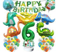 32pcs Globos Dinosaurios, Decoracion Dinosaurios Cumpleaños, Cumpleaños Globos con Happy Birthday Bandera, Verde Globos de Dino Set, Decoracion Cumpleaños 6 Años