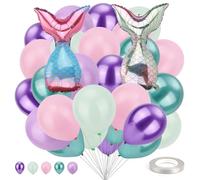 32uds Juego Globos Sirena, Látex Colores Kit de Globos con Temática de Sirena Suministros Divertidos para Decoración Fiestas con Temática Marina Ideal para Cumpleaños Baby Shower Decoración