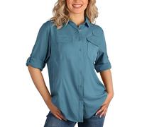 33,000ft Camisa de botones para mujer UPF50 Protección UV Camisa de secado rápido con botones Blusas transpirables para senderismo Ropa de safari para ocio, pesca, viajes, azul, XS