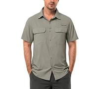 33,000ft Camisa de Manga Corta para Hombre UPF50+ Protección UV Camisa de Exterior Secado Rápido Camisa de Ocio Camisa Funcional Camisa de Senderismo para Pesca Safari Viajes Golf, Verde grisáceo