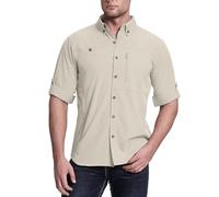 33,000ft Camisa de Safari para Hombre de Manga Larga, Camisa Deportiva UPF50+ Protección UV, Camisa Funcional, Transpirable, Camisa de Botón con Bolsillos para Senderismo, Pesca, Viajes, caqui, M