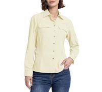 33,000ft Camisa para mujer UPF50+ con protección UV, de secado rápido, para tiempo libre, manga larga, para senderismo, pesca, safari, viajes, golf, amarillo claro, XL