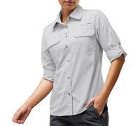 33,000ft Camisa para mujer UPF50+ con protección UV, de secado rápido, para tiempo libre, manga larga, para senderismo, pesca, safari, viajes, golf, gris plateado, XS