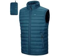 33.000ft Chaleco acolchado para hombre al aire libre, plegable, con forro, chaleco deportivo híbrido con cuello alto, chaqueta sin mangas, chaleco de transición para hombres, Cerámica azul., XXL