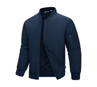 33,000ft Chaqueta bomber para hombre, impermeable, cortavientos, chaqueta de entretiempo, chaqueta ligera para otoño e invierno, chaqueta con 4 bolsillos, azul oscuro, XL