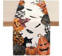 (33*275cm-E) Mantel con estampado de calabaza, calavera y fantasma de Halloween, mantel sangriento para