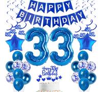 33 Años Decoracion Cumpleaños, azules Globos 33 Cumpleaños Hombre, Decoracion Fiesta azul 33 Años Globos cumpleaños con Pancarta Feliz para Hombre cumpleaño 33 Años Decoracione 33 Hombre Cumpleaños