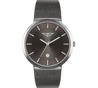 33 ELEMENT Reloj de pulsera analógico para hombre de cuarzo con correa de piel, con fecha, cristal de zafiro, caja de acero inoxidable, 30 WR, gris, Minimalista