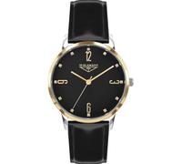 33 ELEMENT Reloj de pulsera analógico para mujer de cuarzo con correa de piel, carcasa de acero inoxidable, cristal mineral recubierto de zafiro, con cristales en la esfera, 30WR 332205, negro, plata