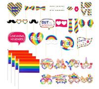 33 Piezas de Accesorios para fotografías de arcoíris, Gafas de arcoíris, Banderas de Mano, Varios Accesorios para fotografías, Decoraciones para Fiestas de arcoíris