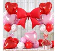 33 Piezas Globos Rojos con Lazo y Corazones, Decoración Cumpleaños Niña, Globos Corazón y Lazo para Baby Shower, Boda, San Valentín, Decoración Fiesta