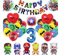 33 Piezas heroes Globos Decoracion 3 Años, Decoracion Cumpleaños h-eroes Globos, G-lobos para heroes Decoración 3 Año, Decoración de Globos de Papel de héroe, para Niños y Niñas (3 Años)