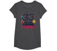 33 y todavía Causando Problemas Regalo de cumpleaños Humor Camiseta, Niñas, Jaspeado Oscuro, XS