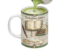 330ml Book Lovers Coffee Mug, Reading is My Happy Place Ceramic Teacup, Novelty Mug Presents for Bookworm, Writers, Teacher, Readers, Home, Offices Decoration