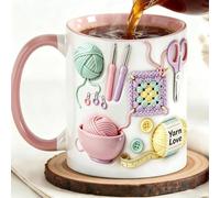 330ml Ceramic Crochet Desk Decor,Funny Coffee Mug,Novelty Coffee Mugs Drinking Cups, For Women Adults Yarn Lovers Home Office School Restaurant Bar Tea Milk(A)