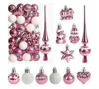 34 pcs Christmas Baubles with Tree Topper Set,Ø3/4.5/5.5cm Small Christmas Tree Baubles Plastic Rose Gold Baubles Mini Christmas Table Decoration Christmas Tree Decoration Ornaments