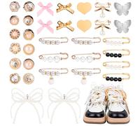 34 Piezas Charms para Zapatos, Lazos de Perlas Corazones Mariposas Clips Broches Botones Bricolaje Adornos de Joyería para Zapatillas de Mujer Calcetines Sombreros Decoración de Ropa