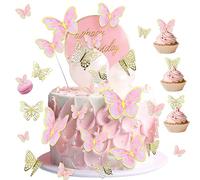 34 Piezas Mariposas para Decoración de Tartas, Adornos para Tartas de Mariposa, Mariposas Decoración de Pastel, para Decoración para Tarta de Cumpleaños para Fiestas de Cumpleaños Bodas Aniversarios