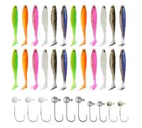 34 Piezas Señuelos de Pesca Spinning para Black Bass y Mar - Kit con 24 Cebos (6 Colores), 10 Ganchos (2 Tamaños, 5 Brillan en la Oscuridad)