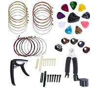 34 piezas serías de accesorios para guitarra, incluidos los mediadores de guitarra, ?Ne 3 en 1 elevador, pasadores de puente, 6 cuerdas puente de hueso sillín y tuerca, medators